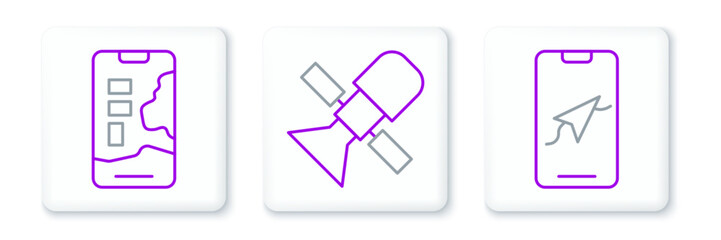 Set line City map navigation, and Satellite icon. Vector