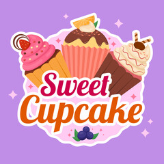 Hand drawn sweet cupcake sticker various flavors vector stock