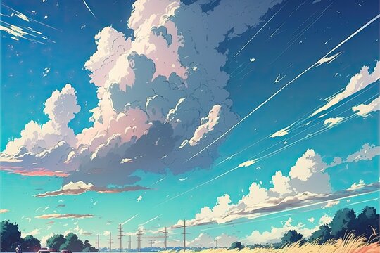 Pastel color of sky background.Manga, Anime Design, Illustration graphic design generative ai.