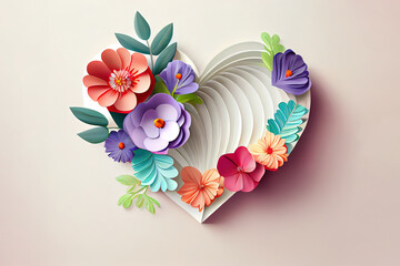 Exceptional Valentine's day/ Mother's Day/ Women's Day card with a flower shaped heart and copy space. Generative Ai