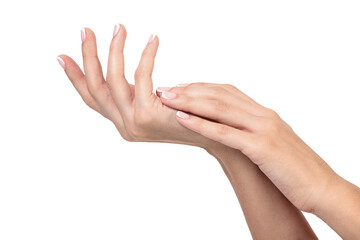 Female hands isolated on white, skin care concept