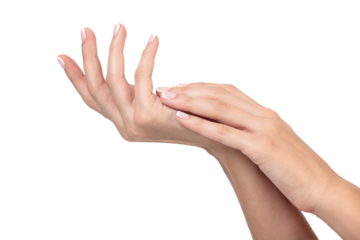 Female hands isolated on white, skin care concept