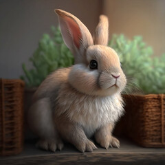 Obraz premium fluffy rabbit - Generative AI