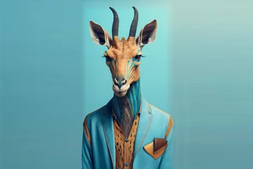 Fototapeten wild animal that is in human retro modern clothes. Wild animal in vintage hipster style. Generative AI. © ShaRiq
