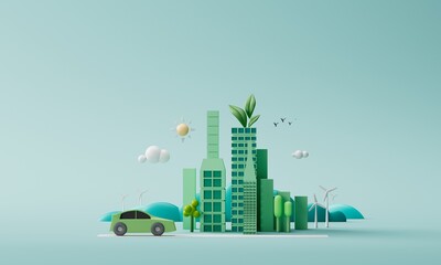 Obraz premium green city backgreen city background 3d illustration.ground
