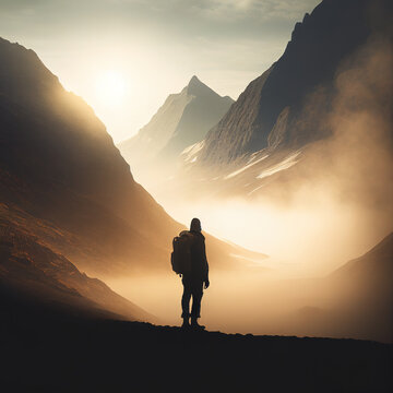 Unrecognizable traveler standing near mountain