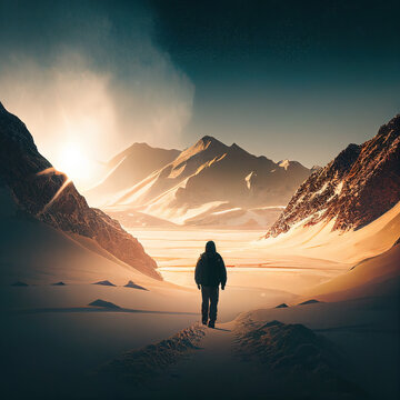 Unrecognizable traveler standing near mountain