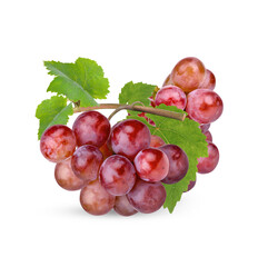 Fresh red grape with leaves isolated on white background