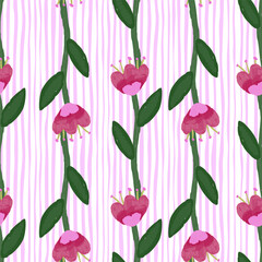Folk flower seamless pattern in naive art style. Decorative floral wallpaper.
