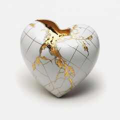 Porcelana heart with golden cracks, AI generated