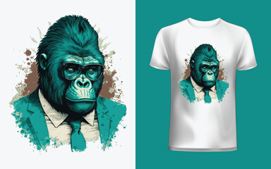 Vector t-shirt and apparel design with gentle head of a chimp, gorilla.