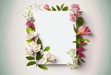 Colorful spring flowers with white copy space. Beautiful mockup spring background. Illustration
