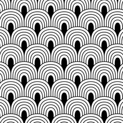 Arch pattern. Art deco geometric background. Modern round arc. Curve round line shapes. Monochrome wallpaper. Gatsby decoration. Ancient semicircles ornament. Vector seamless tidy texture