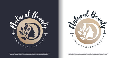 letter logo d with nature beauty concept design premium vector