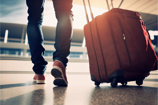 Person With Suitcase With Luggage At Airport Exterior - The Challenges Of Airplane, Flights, Travel, Luggage And The Suitcase Hassle AI Generative