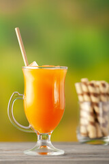 Fresh fruit juice with sweet tubes