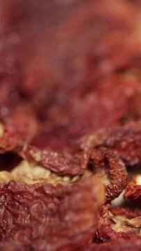 Dried fruits of gentle drying tomatoes with sea salt