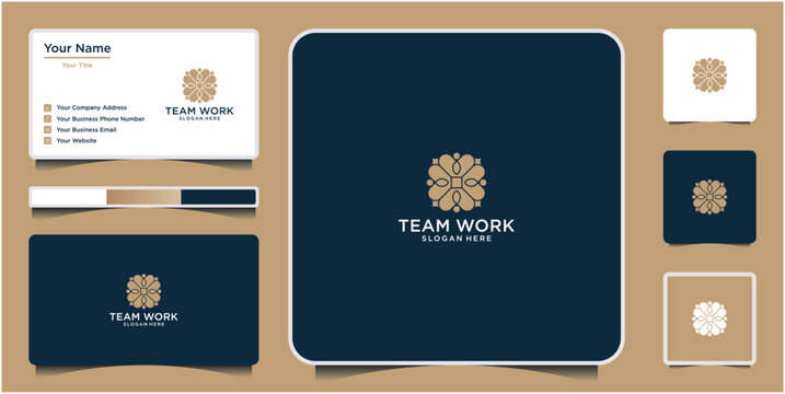 Vector creative team work with abstract people group logo design and business card template