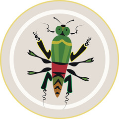 Edible insect and bugs are served on the plate. Disgusting meal and alternative nourishment and diet. illustration