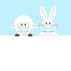 Schaf & Weißer Osterhase Maske Halten Banner Himmel