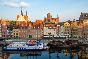 Gdansk with beautiful old town over Motlawa river at sunrise, Poland - 567727532