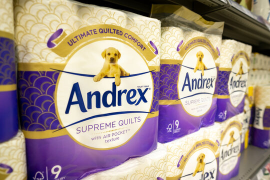 UK-  Andrex toilet paper on supermarket shelf
