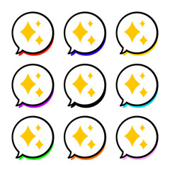 シャープでシンプルなキラキラ3とまんまるふきだしセット　カラフルな影　白フチ