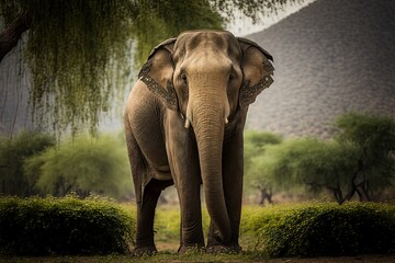 Majestic Presence: A Stately Elephant in its Natural Habitat created with Generative AI technology