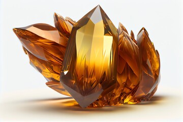 A golden amber crystal isolated on a white background. Generative AI