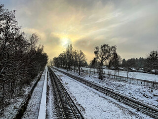 Fototapeta premium railway in the snow, Berlin, Schöneberg