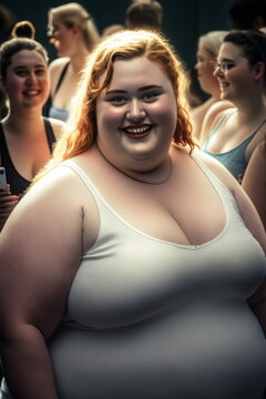 ragazza curvy, sorridente a una festa, tutti ridono e c'&egrave; un'atmosfera inclusiva