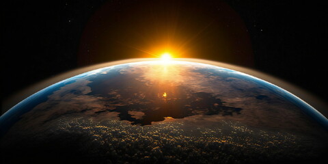levé de soleil sur une exoplanète vue depuis l'espace - illustration ia