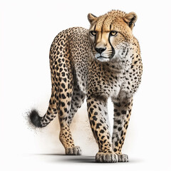 Laufender Gepard auf weißem Hintergrund isoliert (erstellt durch KI-Tool)