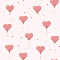 Plakat Vector seamless pattern of balloons in form of hearts. Romantic cute baby print. Little princess design. Pink wallpaper for baby girl