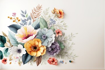 Wall covering colorful flowers on a white background. background for march 8