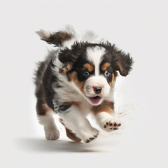Rennender Hundewelpe auf wei&szlig;em Hintergrund isoliert (erstellt durch KI-Tool)