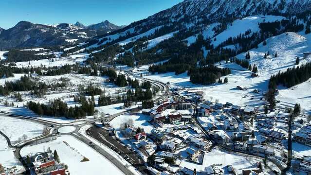 Oberjoch village admist mountains, Allgaeu, Bavaria, Germany