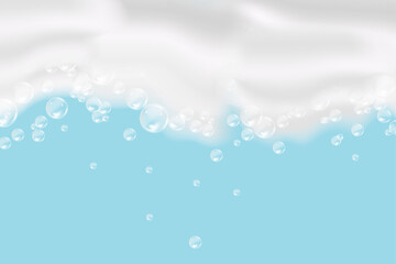 Naklejka na ściany i meble Bath foam background. Shampoo bubbles texture.Sparkling shampoo and bath lather vector illustration.