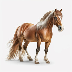 stehendes braunes Pferd auf weißem Hintergrund isoliert (erstellt durch KI-Tool)