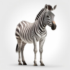Fototapeta na wymiar stehendes Zebra auf weißem Hintergrund isoliert (erstellt durch KI-Tool)