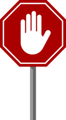 Red Stop Hand Block Octagon Traffic Style Sign or Adblock or Do Not Enter or Forbidden Icon . Vector Image.
