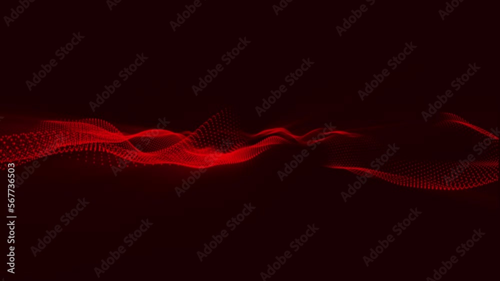 Aufkleber 3d rendering, Red abstract background with flowing particles. Beautiful wave shaped array of glowing dots. Abstract dark background with connecting dots and lines.