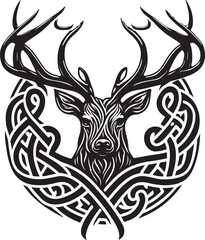 Vector illustration of deer head with ornament