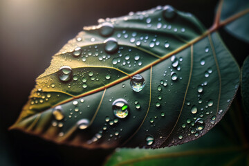 leaf with dew drops, Generative AI