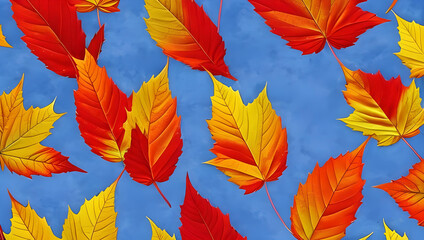 autumn leaves on blue