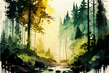 Obraz na płótnie Canvas watercolor painting of forest