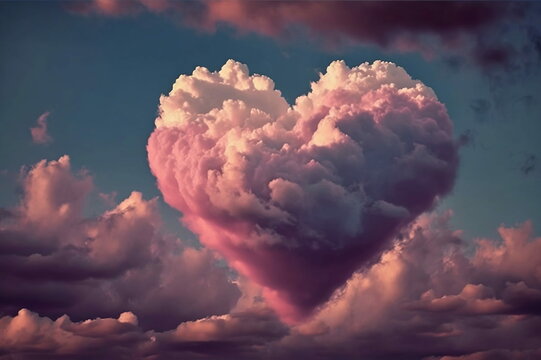 Heart cloud in red, pink white, love cloud in the sky