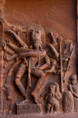 Badami, Karnataka, India - Oct 26 2022: Nataraja sculpture at Cave 1 in Badami