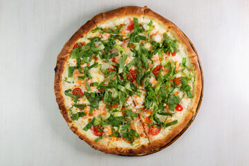 pizza on a board