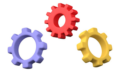 Set of gear icon 3D render, png file format.